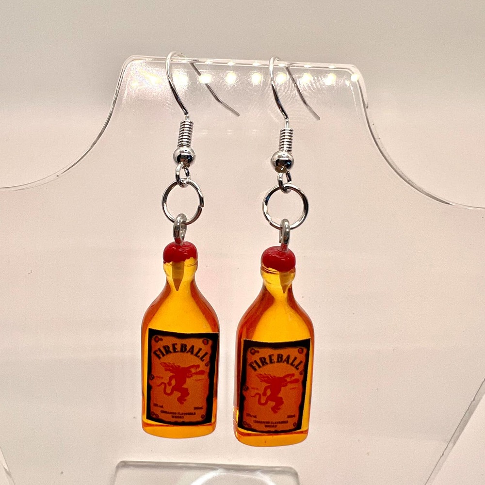 Fireball Earrings - Alcohol Bottle Earrings - New Years Party Earrings